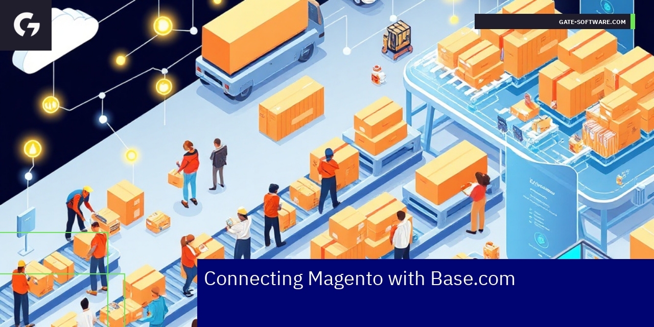 Magento and Base.com Integration Overview Diagram illustrating Magento and Base.com integration