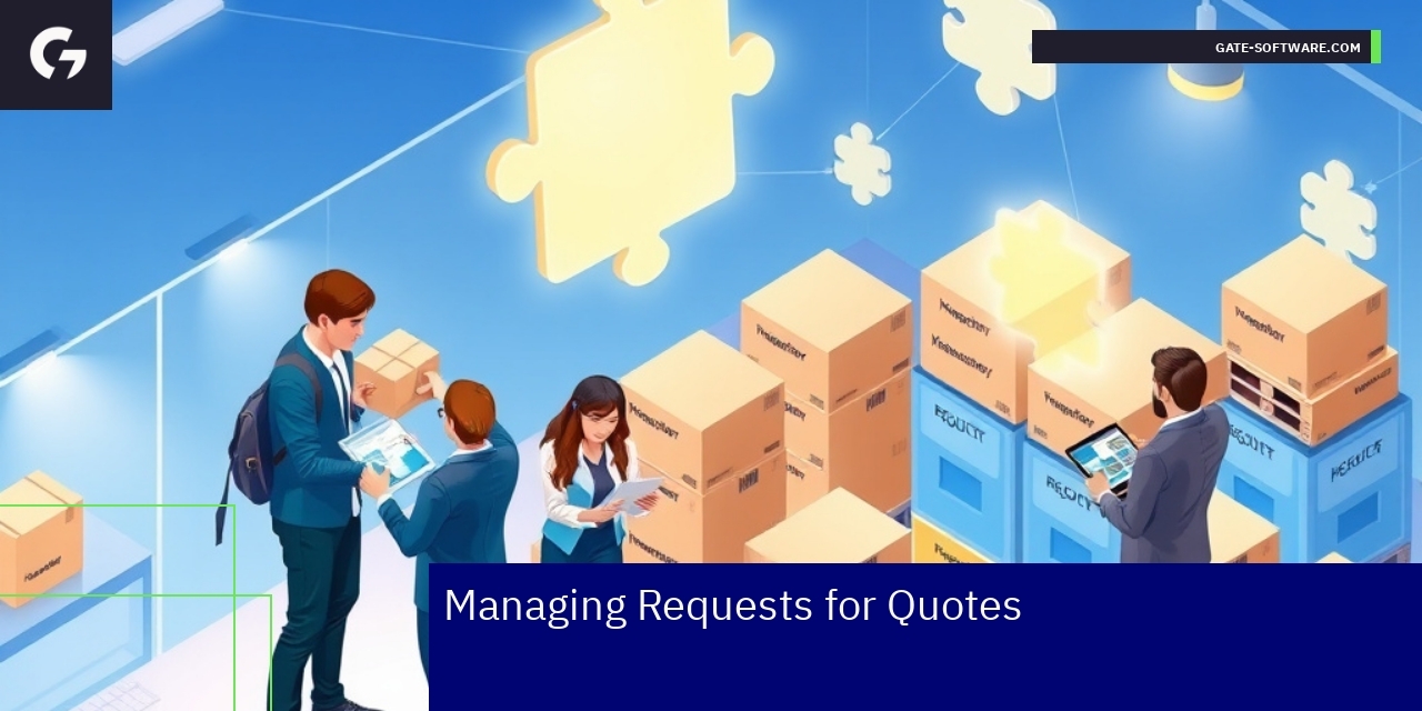 B2B order management icons and workflow illustration