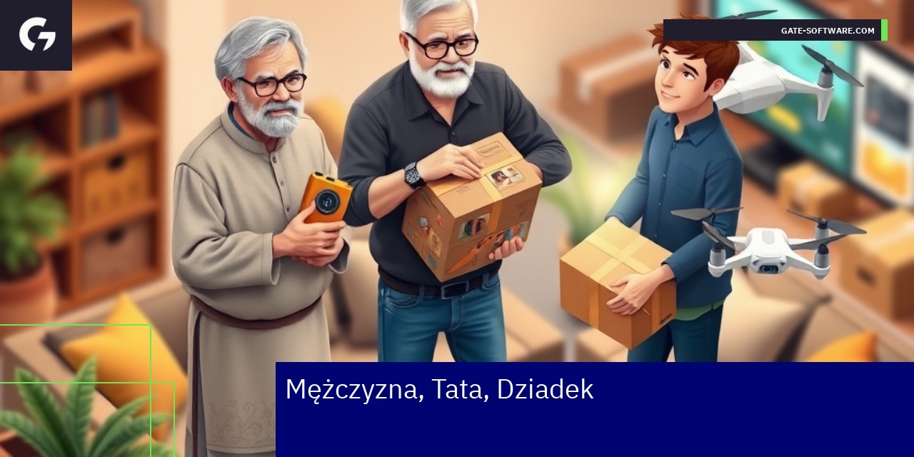 Grafika przedstawiająca tatę, mężczyznę i dziadka