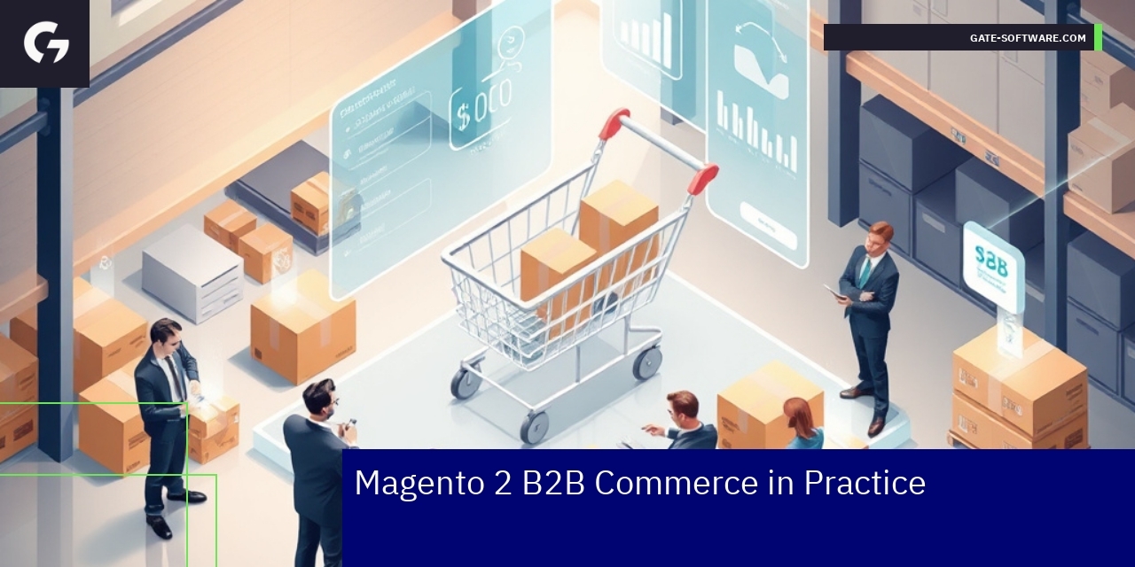 Illustration of Magento B2B platform features and benefits