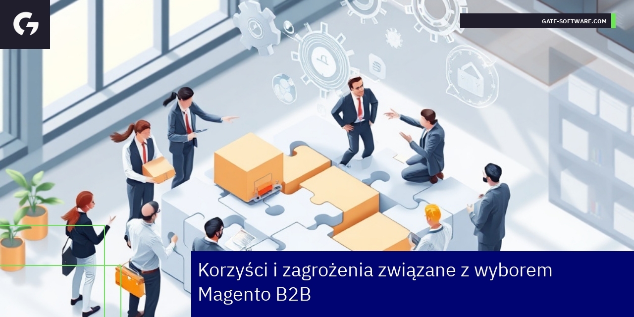 Korzyści i wyzwania Magento B2B w biznesie Schemat korzyści i zagrożeń platformy Magento B2B