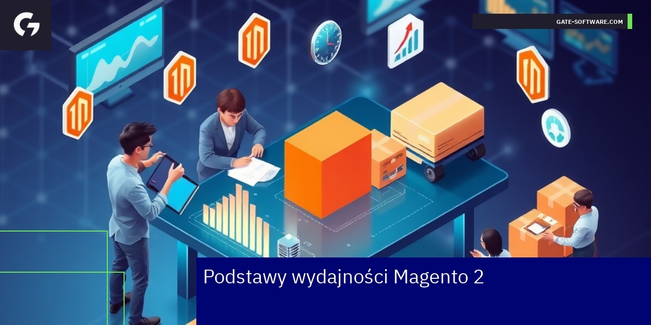 Schemat wydajności w Magento 2 z ikonami i liczbami