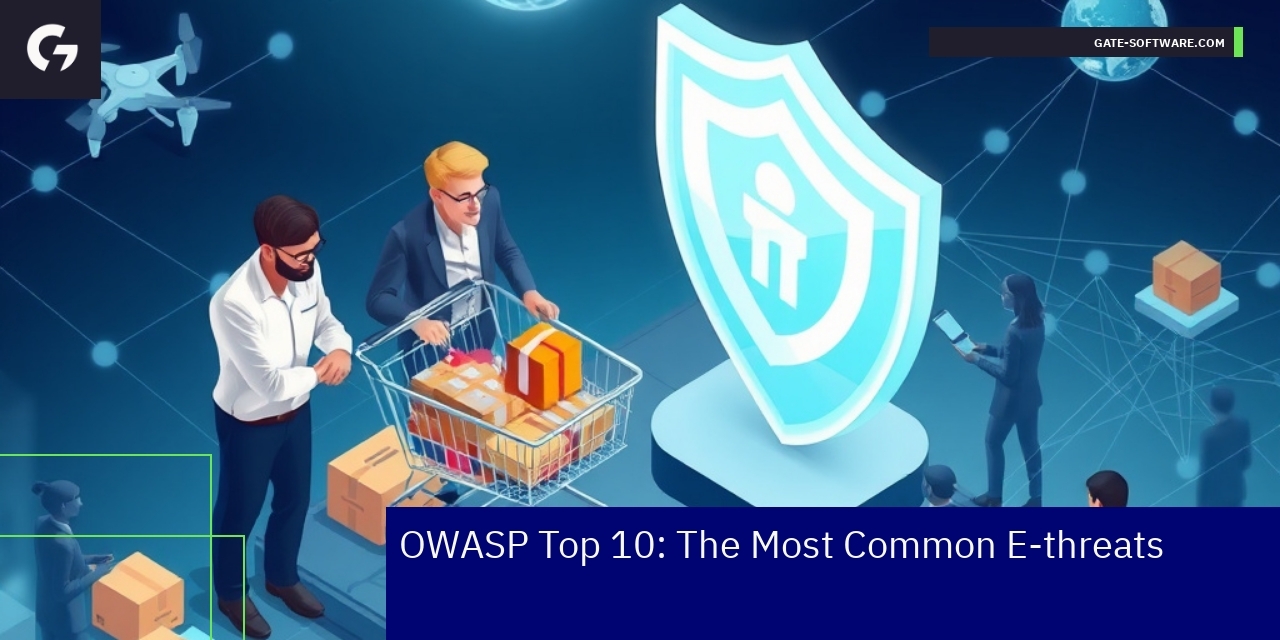 OWASP Top 10 E-commerce Security Threats Illustration of OWASP Top 10 online e-threats icons