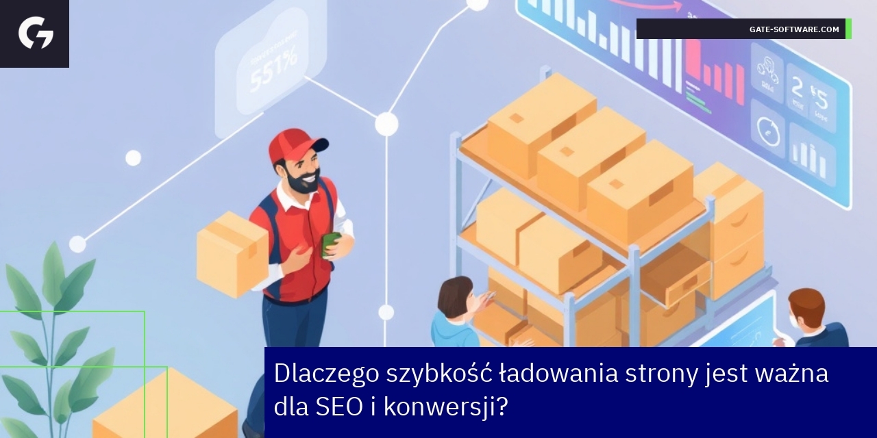 Strona internetowa z symbolami SEO i konwersji