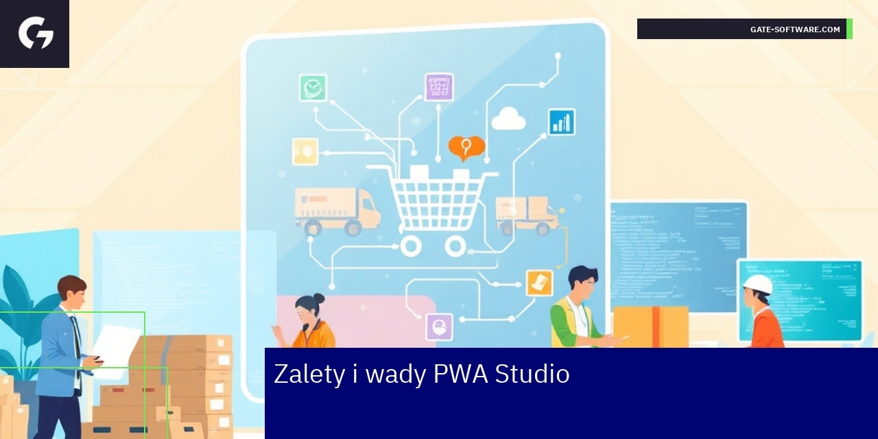 Zalety i wady PWA Studio dla e-commerce Diagram przedstawiający zalety i wady PWA Studio