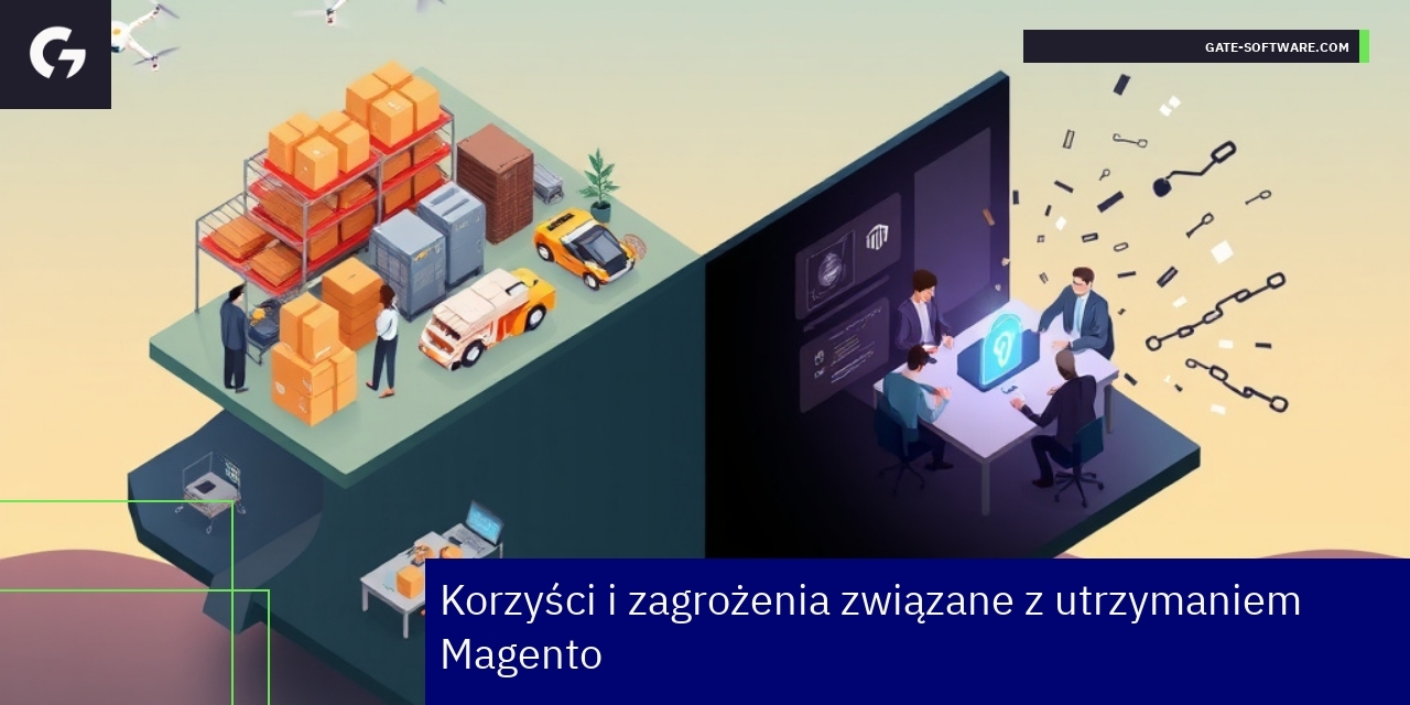 grafika przedstawiająca korzyści i zagrożenia Magento