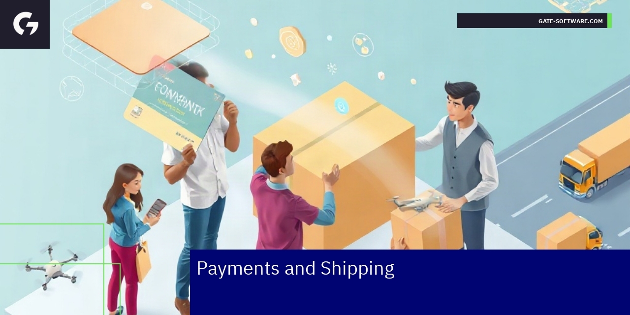 Icons representing payment methods and shipping services