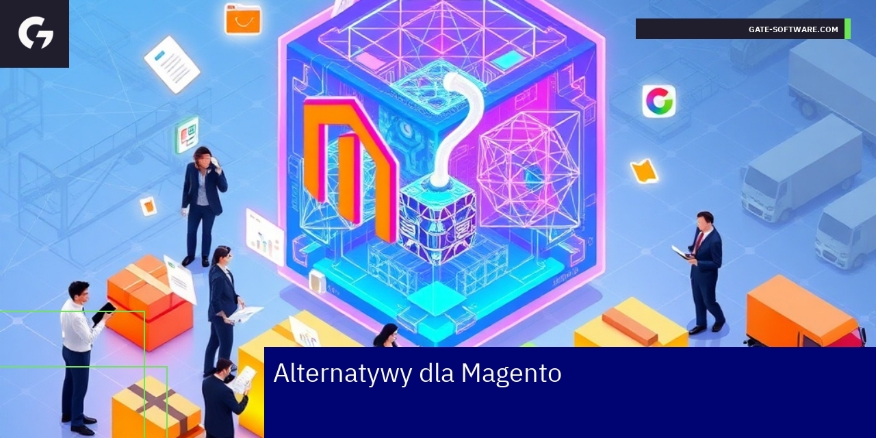 Porównanie Magento z alternatywnymi platformami e-commerce Logotypy platform e-commerce i wykres porównawczy