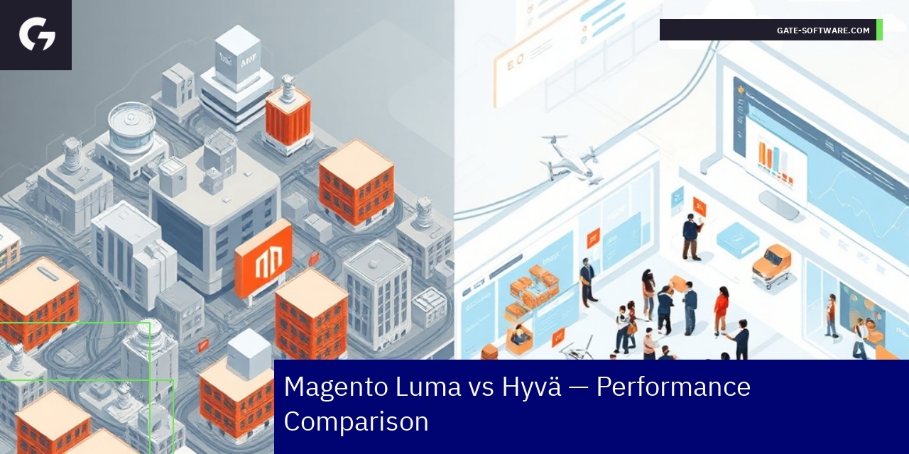 Comparison infographic of Magento Luma and Hyvä themes