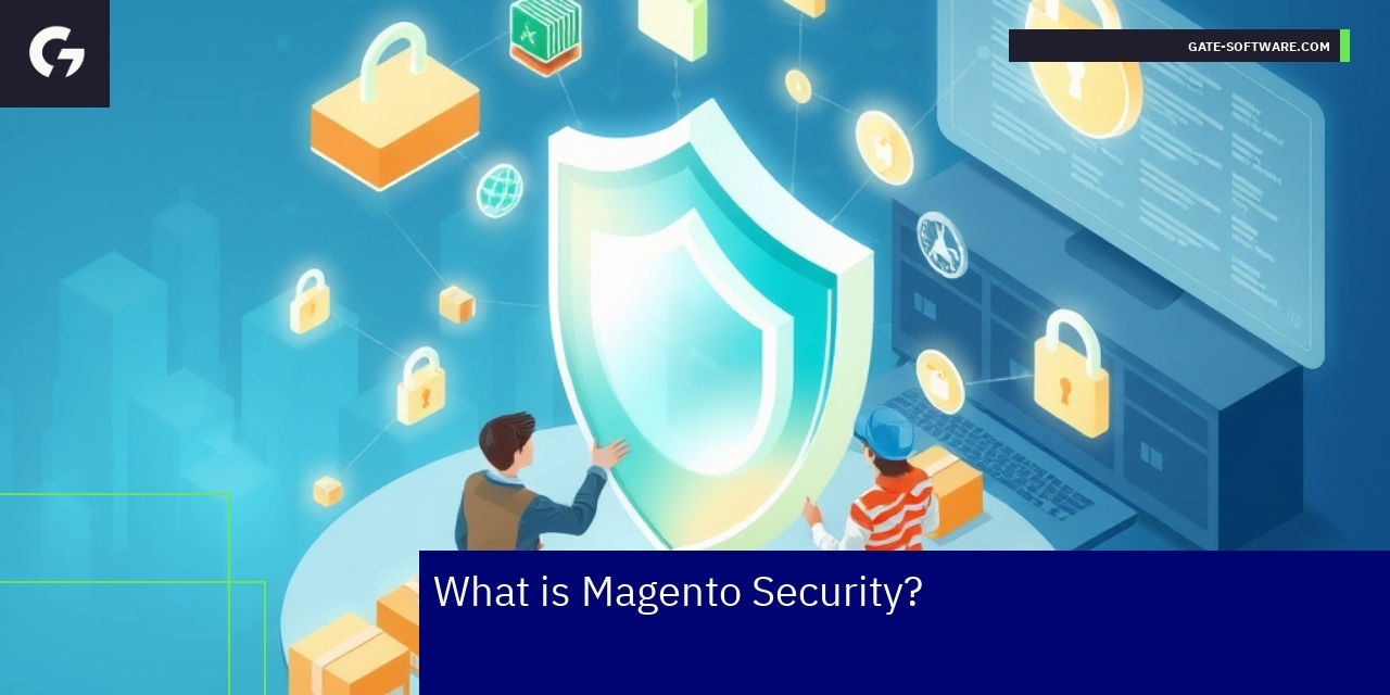 Essential Magento Security Practices and Threats E-commerce security icons with shield and lock symbols
