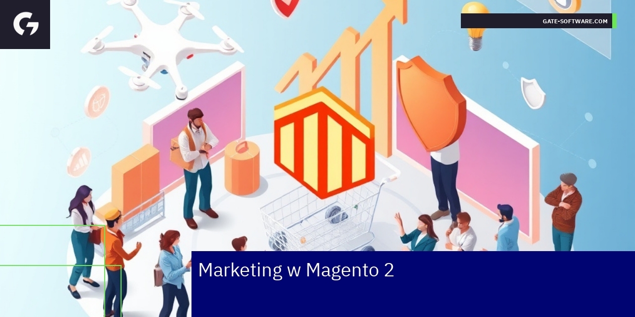 Grafika przedstawiająca marketing i wsparcie w Magento 2