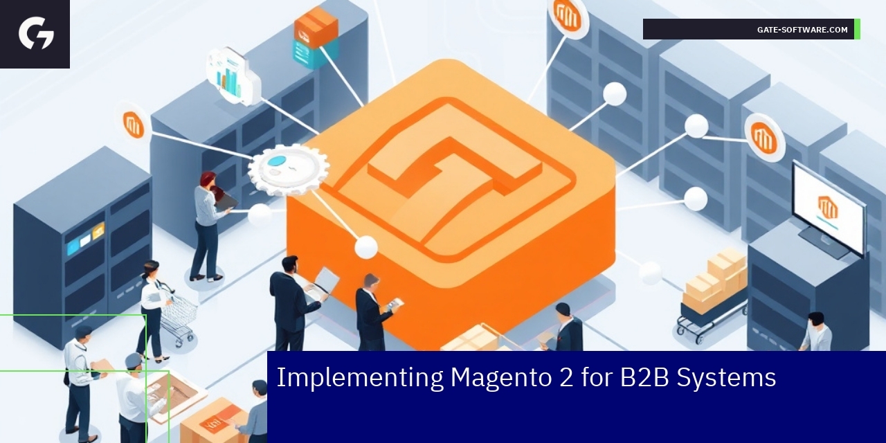 Magento 2 e-commerce dashboard and B2B business icons