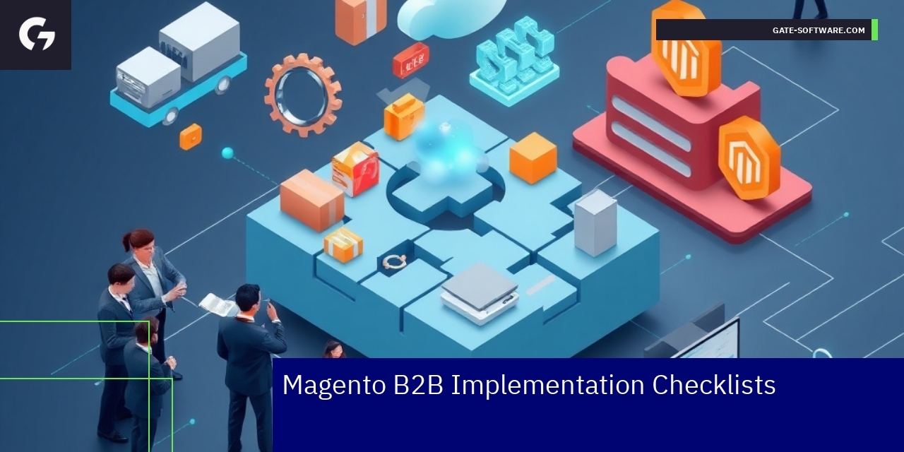 Checklist and gears symbolizing B2B eCommerce