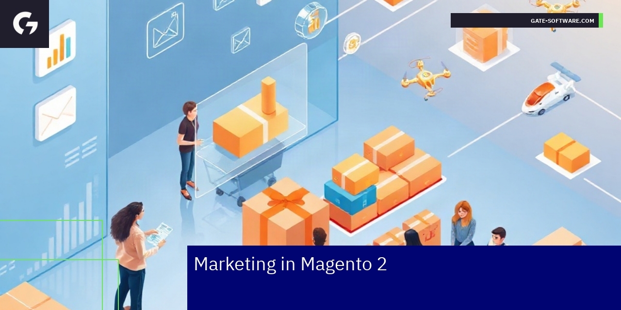 Magento 2 dashboard showing marketing features