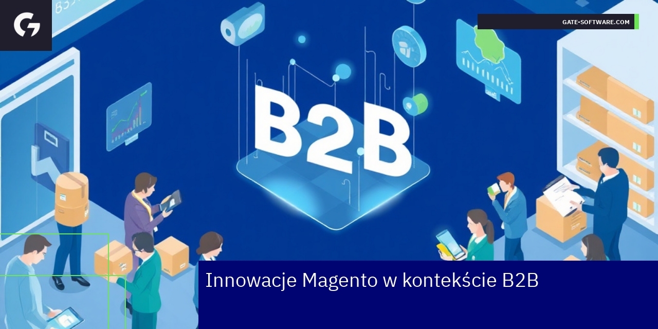 Logo Magento i wykres wzrostu B2B