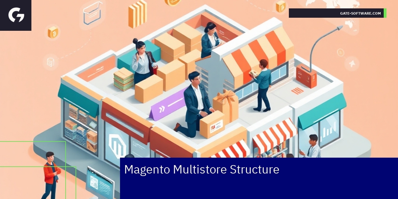 Diagram showing Magento multistore structure and features