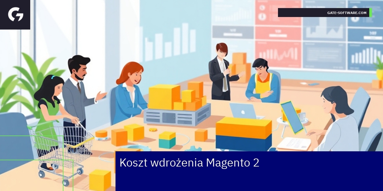 Grafika przedstawiająca aspekty kosztów wdrożenia Magento 2