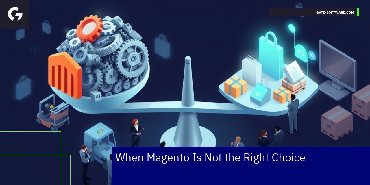 Magento logo with performance and SEO icons