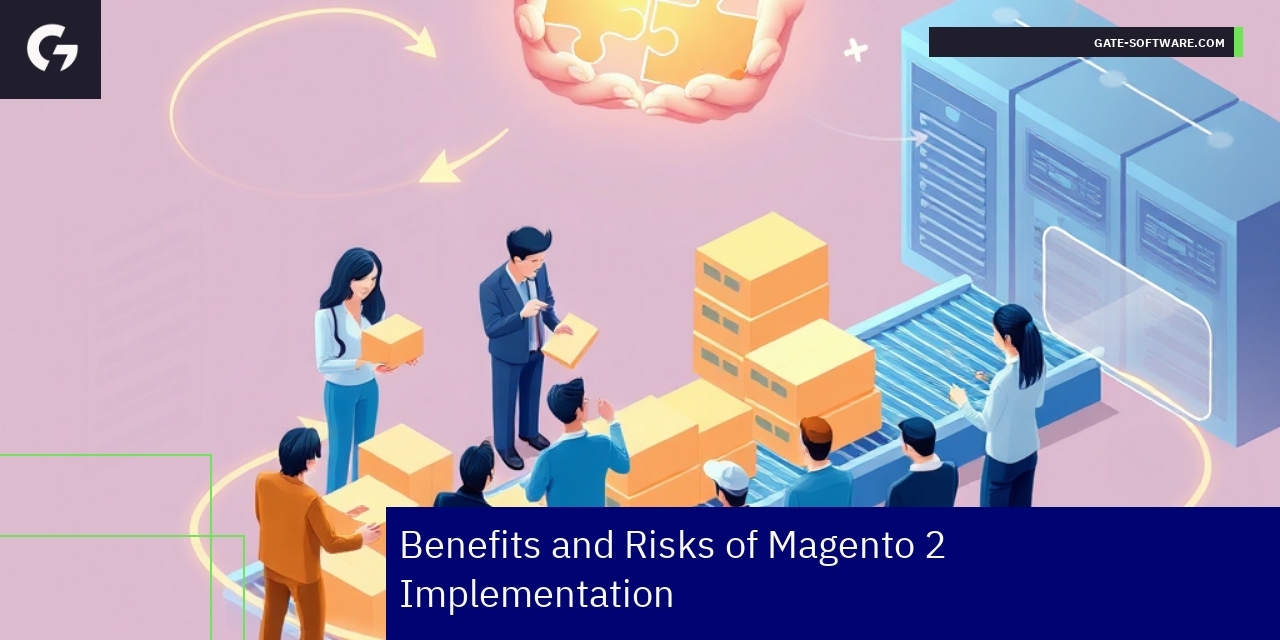 Diagram showing Magento 2 benefits and risks
