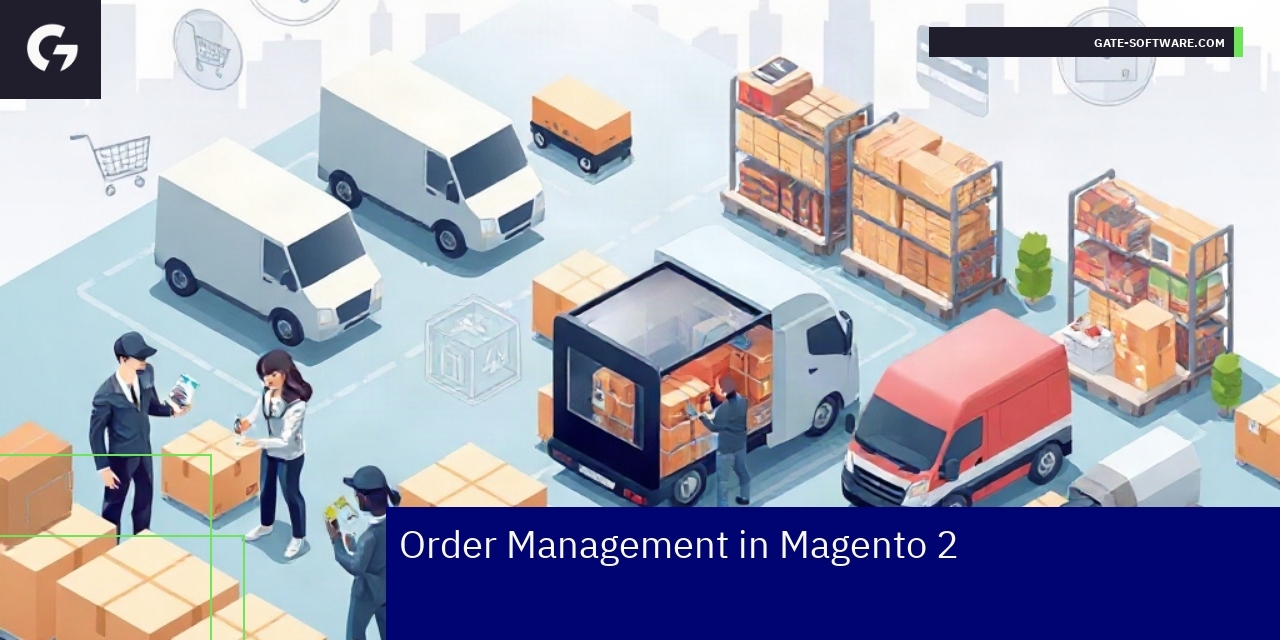 Magento 2 Order Management Overview Dashboard showing Magento 2 order workflow