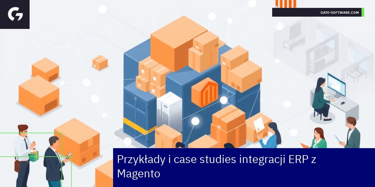 Grafika przedstawiająca integrację systemów ERP i Magento