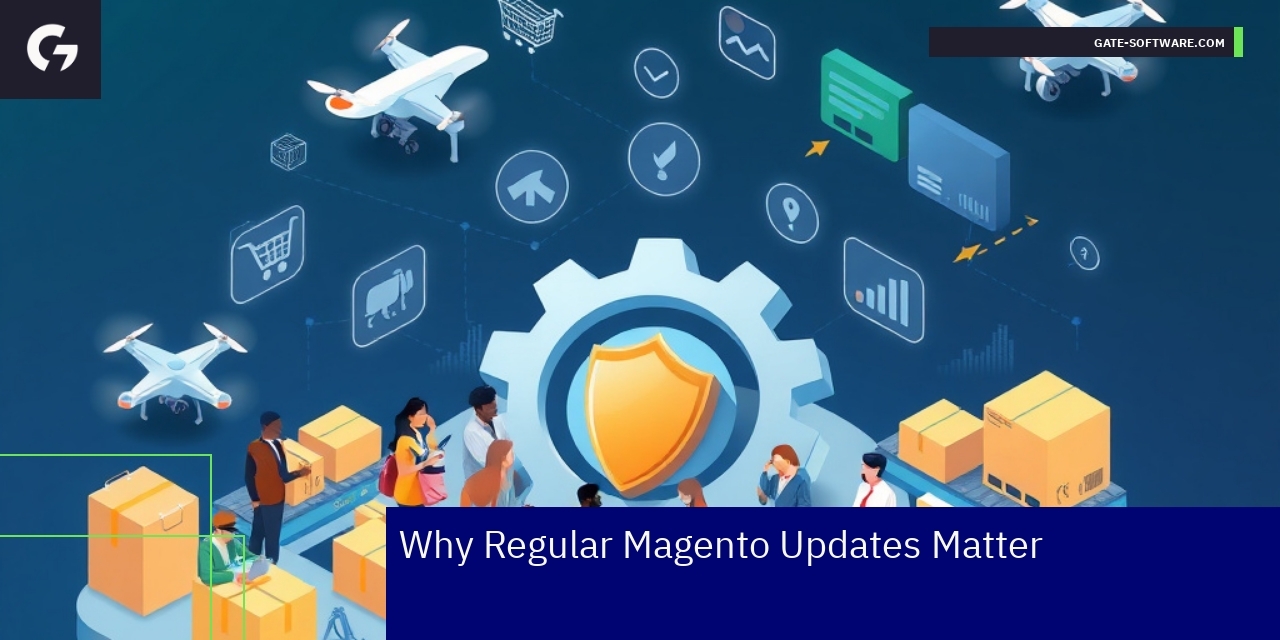 Magento logo with update and security icons
