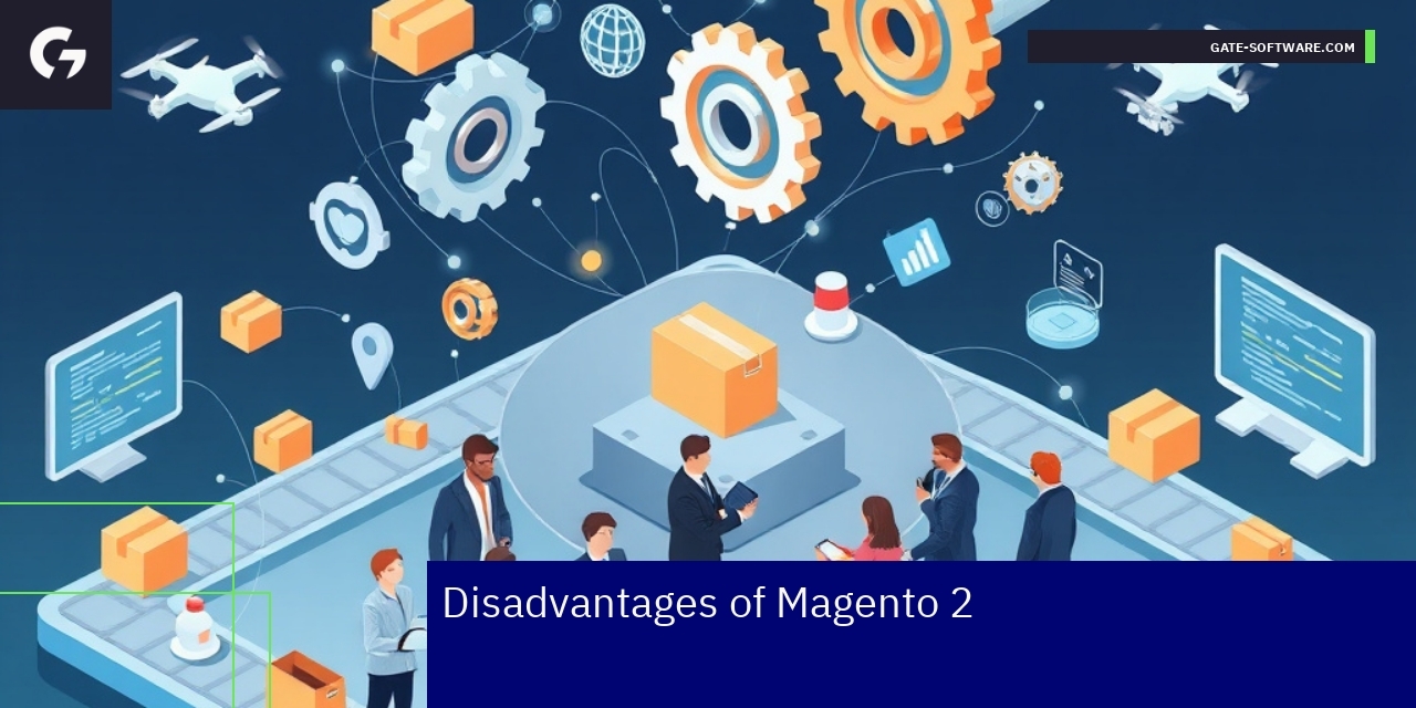 Challenges and Limitations of Magento 2 Platform Magento 2 interface with technical and resource icons