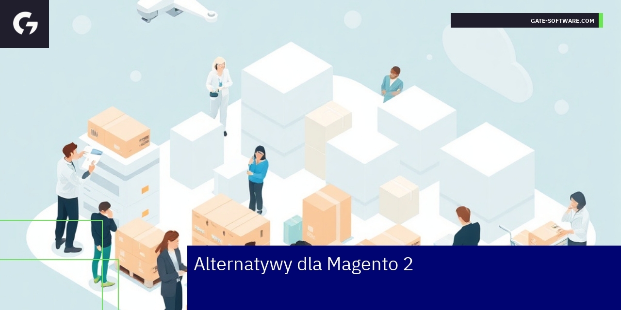 Alternatywy i porównanie platform e-commerce Logotypy Magento, WooCommerce, Shopify, PrestaShop