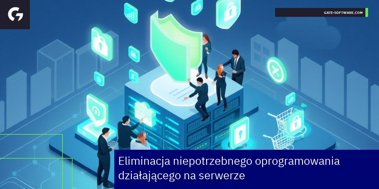 Schemat serwera z zabezpieczeniami i ikonami oprogramowania