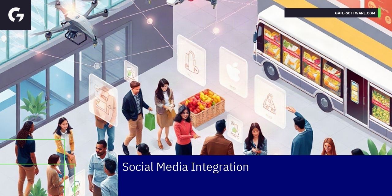 Social media icons with grocery product images