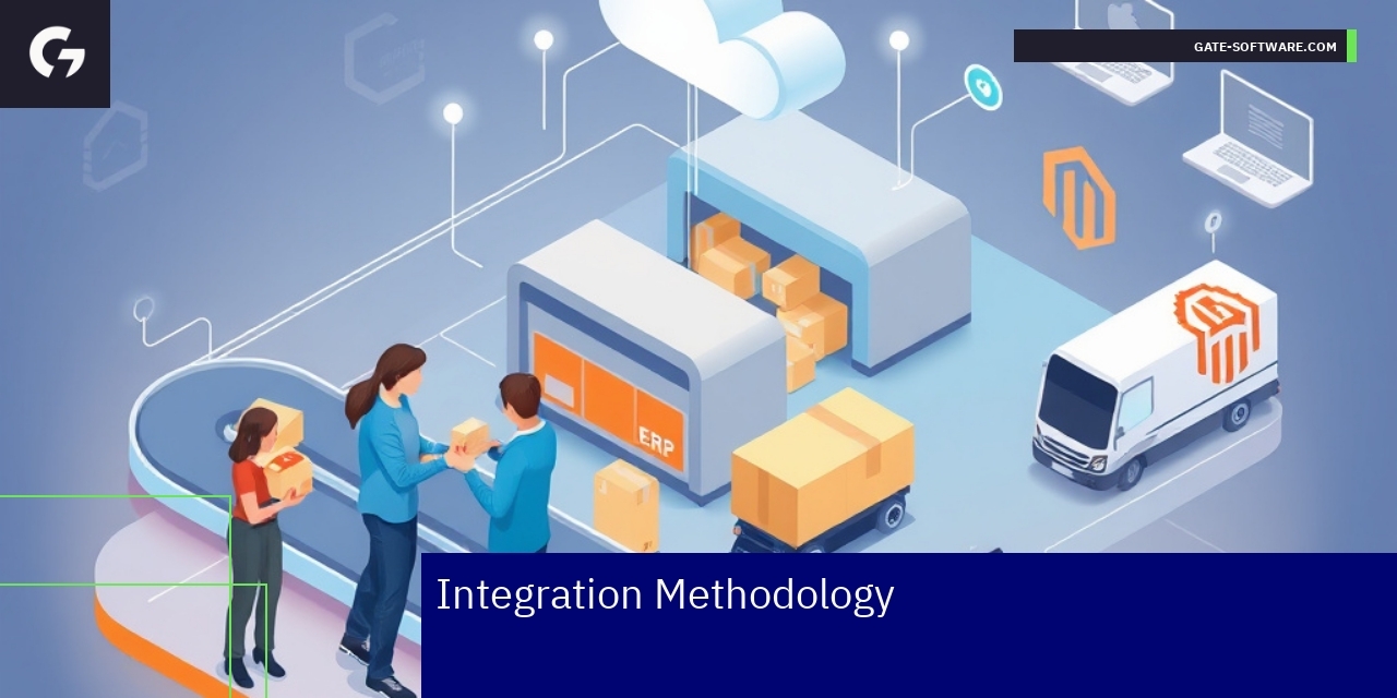 Diagram showing Magento and ERP integration workflow