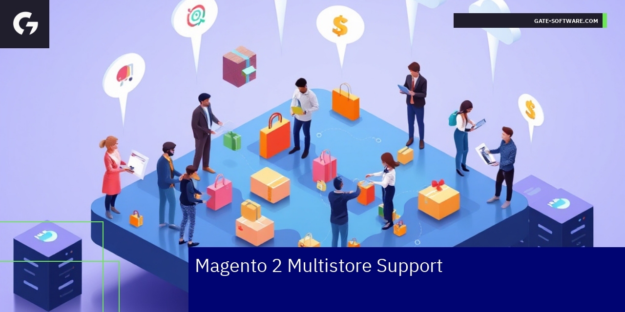 Magento 2 Multistore Capabilities Overview Diagram showing Magento 2 multistore structure and features