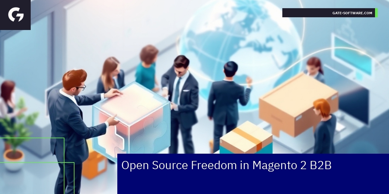 Magento 2 B2B Features and Scalability Overview Diagram showing Magento 2 B2B e-commerce features