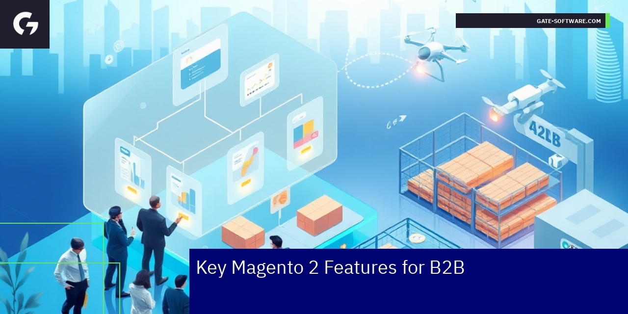 Magento 2 B2B features infographic with icons