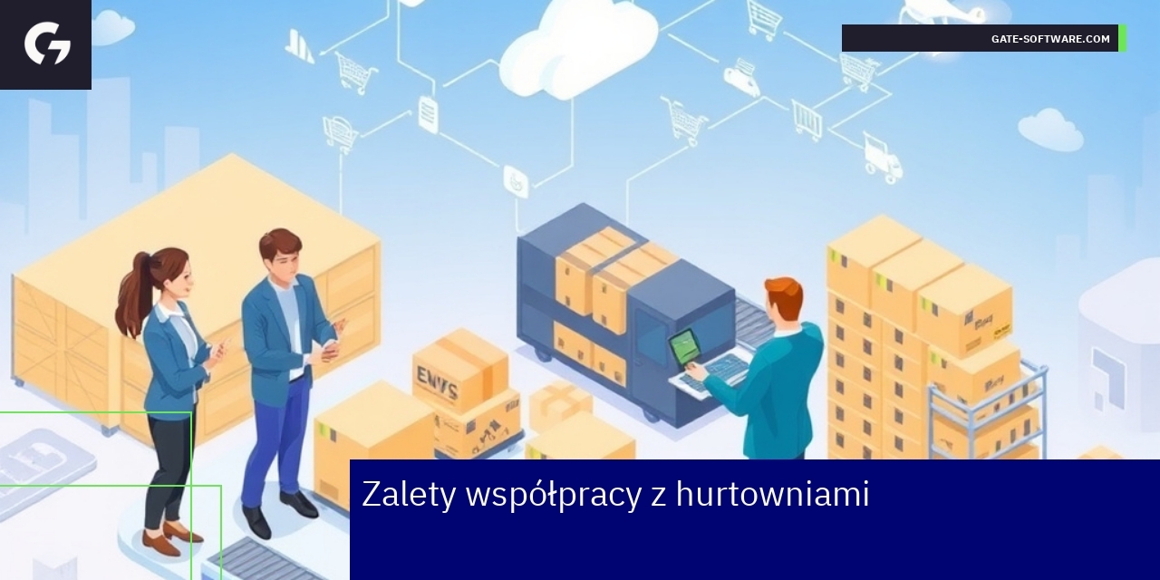 Korzyści współpracy z hurtowniami B2B Grafika pokazująca współpracę B2B i łańcuch dostaw
