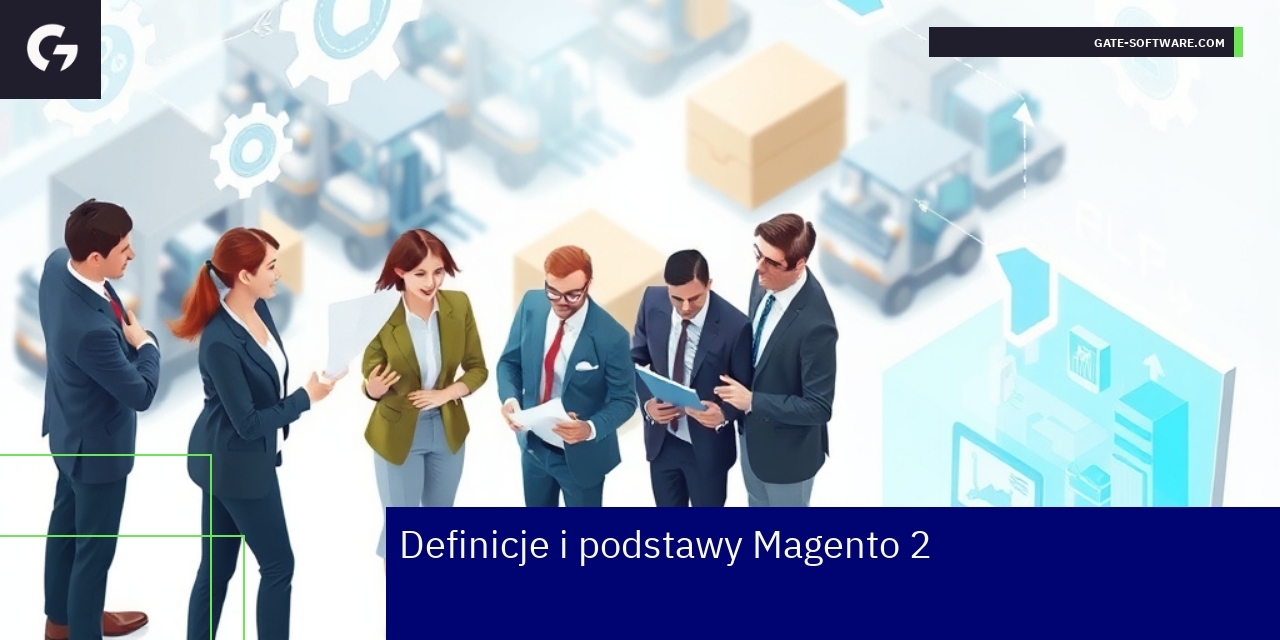 Logotyp Magento 2 oraz ikony funkcji e-commerce B2B