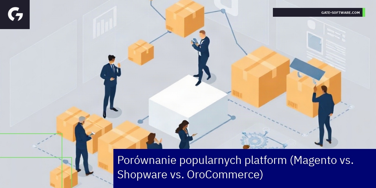 Logotypy Magento, Shopware i OroCommerce obok siebie