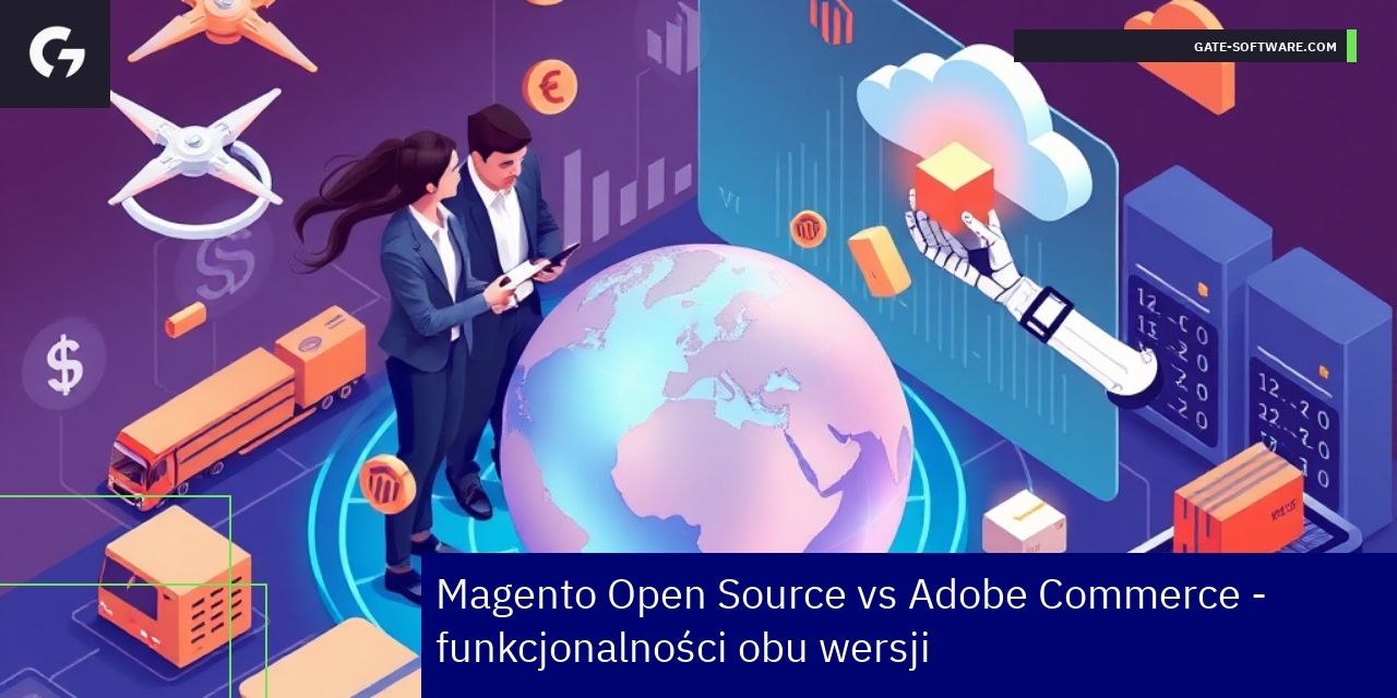 Porównanie Magento Open Source i Adobe Commerce Grafika pokazująca różnice wersji Magento