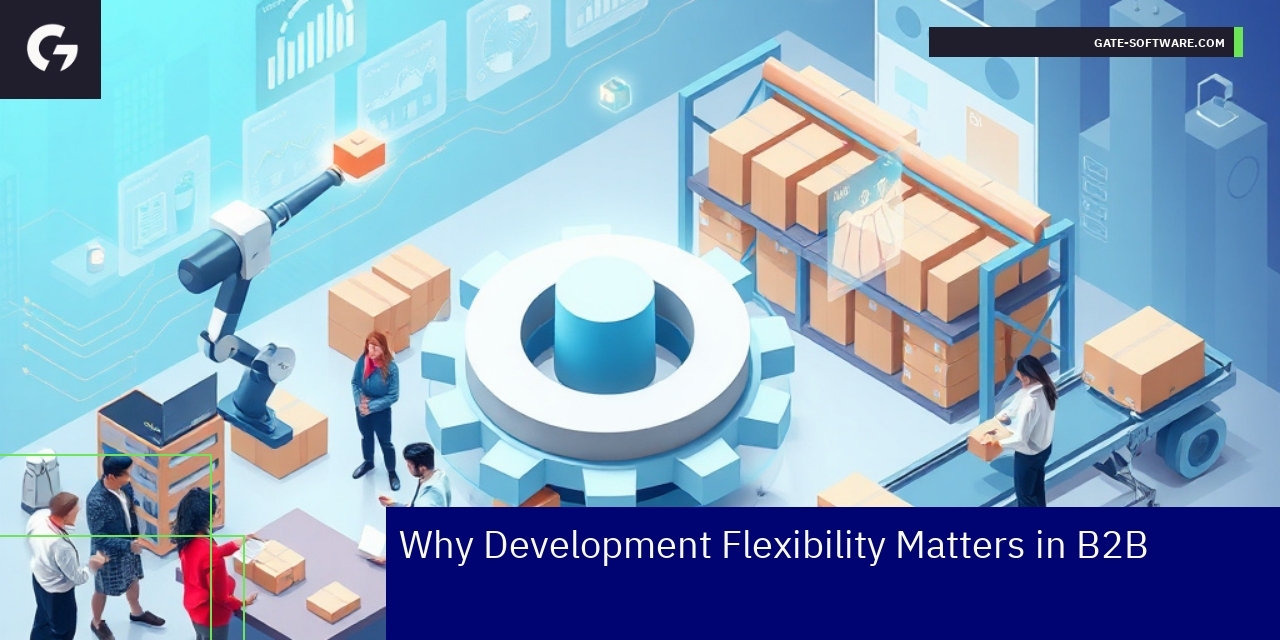 Business professionals working with B2B development tools