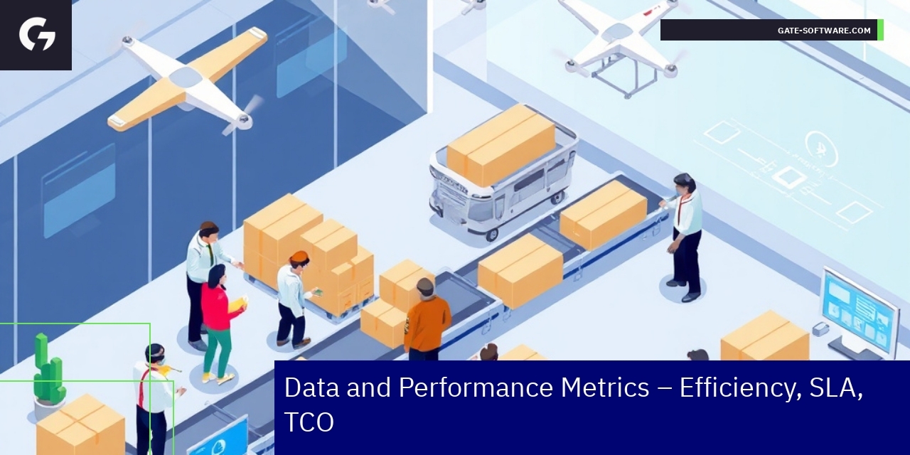 Gate-Software Operational Performance Metrics Dashboard showing efficiency, uptime, and project stats