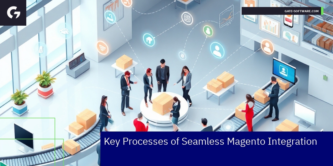 Diagram showing Magento ERP integration and automation workflow
