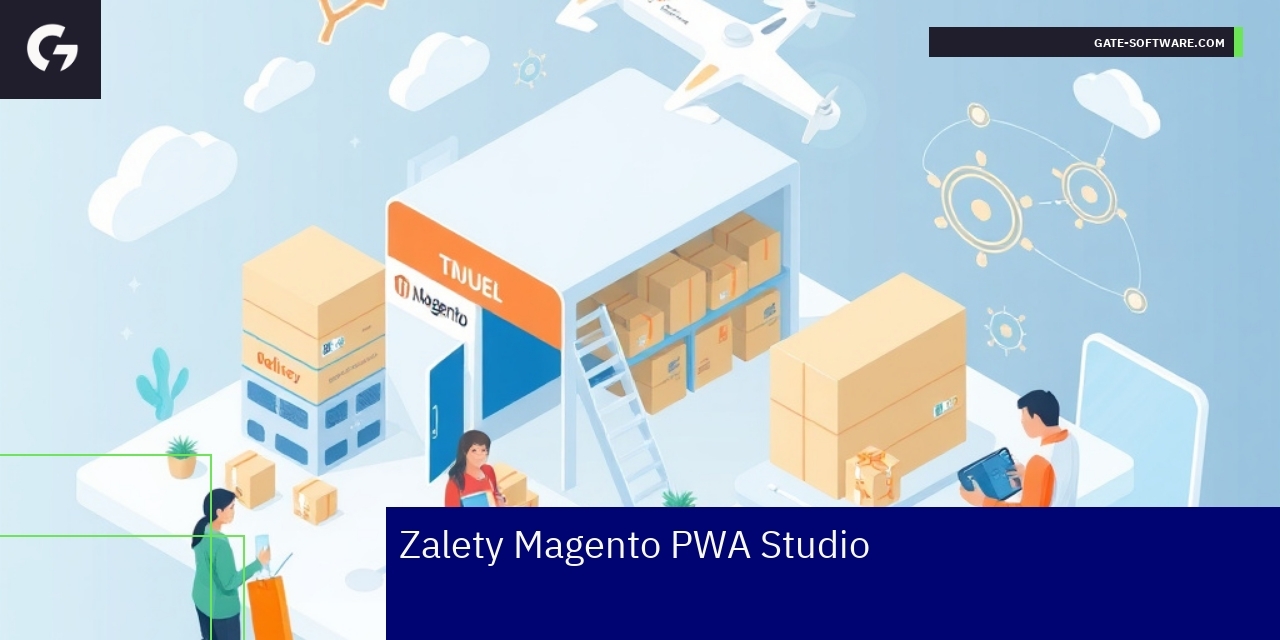 Schemat zalet Magento PWA Studio w sprzedaży internetowej