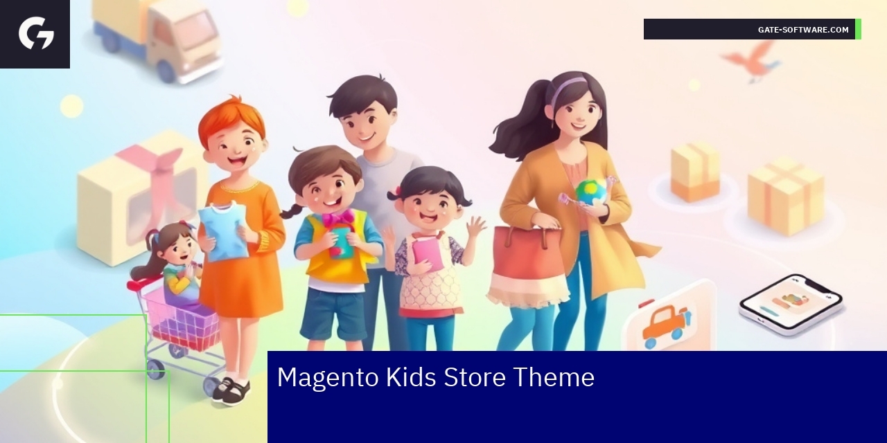Illustration of Magento kids store theme and mobile design