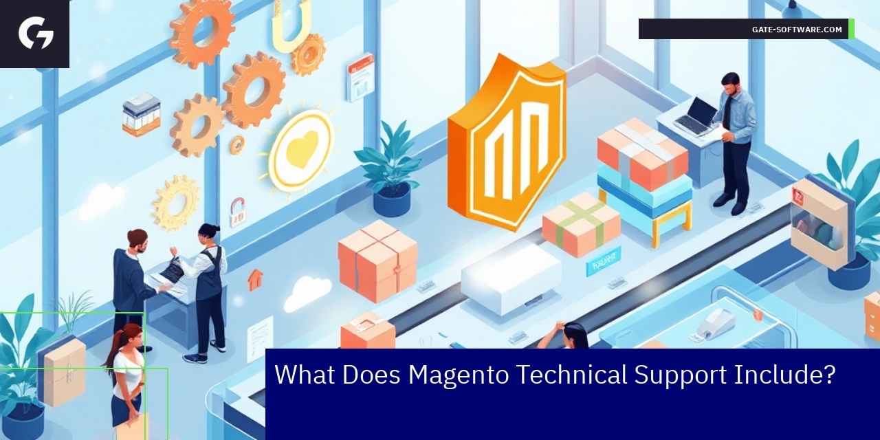 Comprehensive Magento Technical Support Services Magento support service icons and security shield