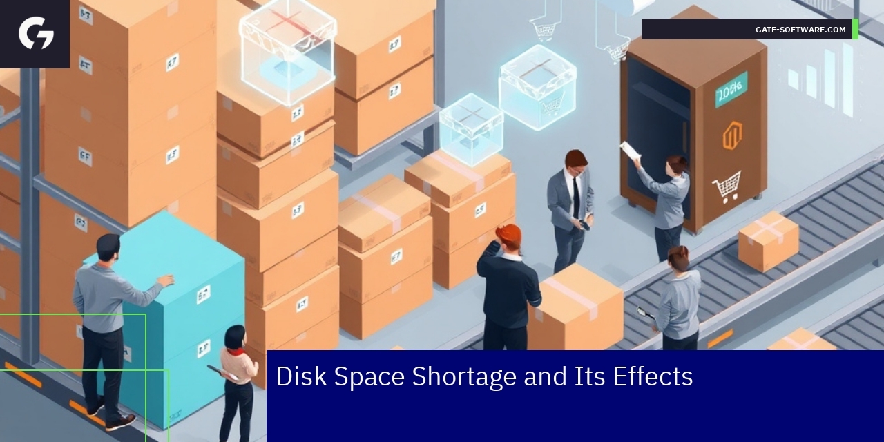 Managing Magento Disk Space Challenges and Solutions Magento disk space management and troubleshooting illustration