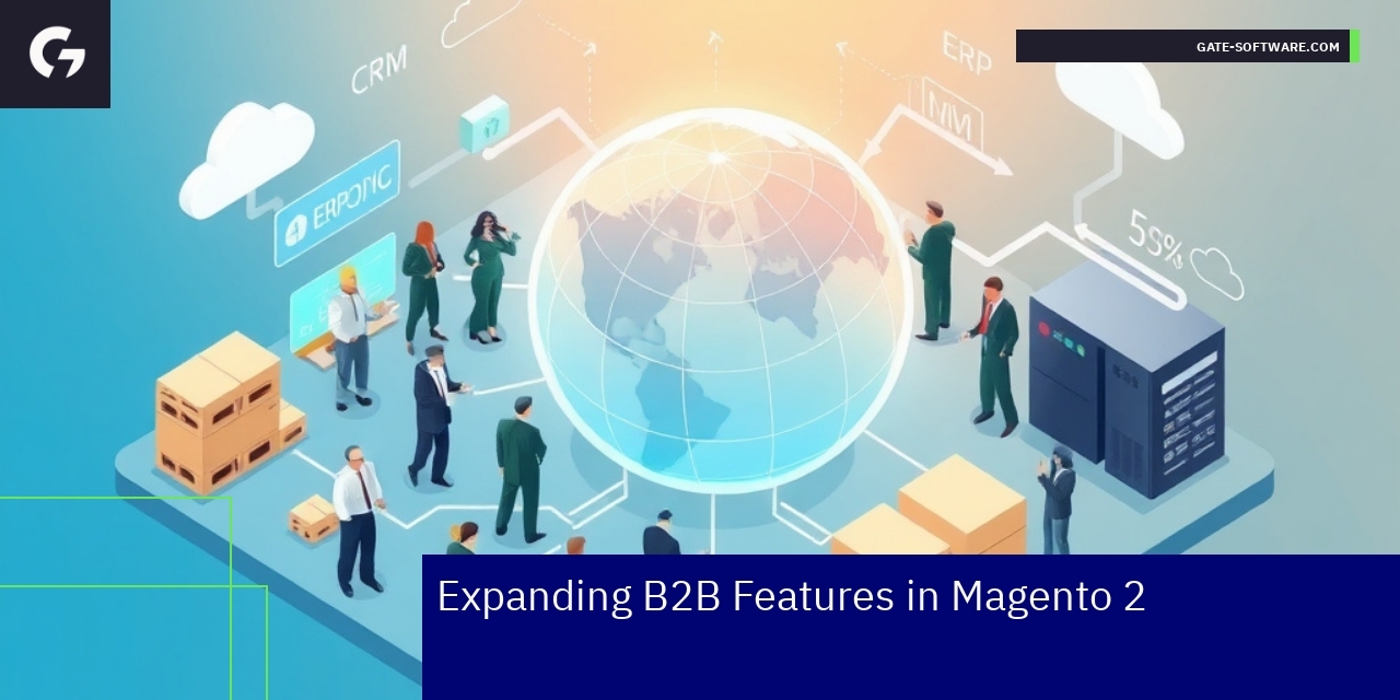 Magento 2 B2B dashboard with feature icons