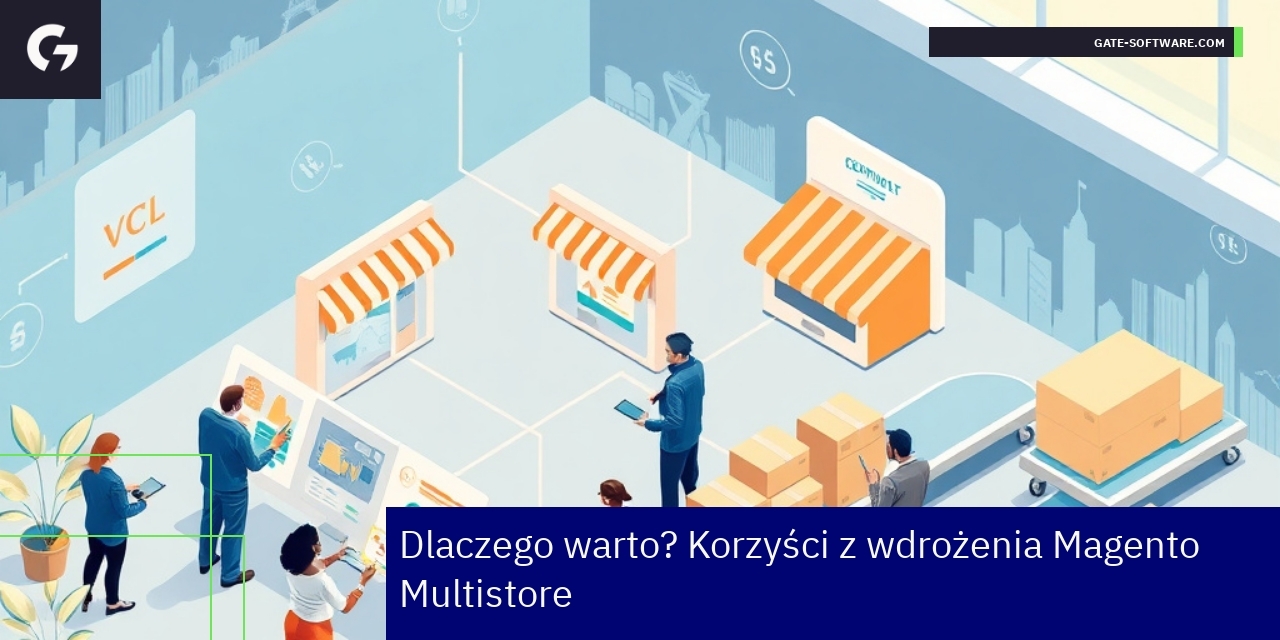 Schemat korzyści Magento Multistore dla biznesu