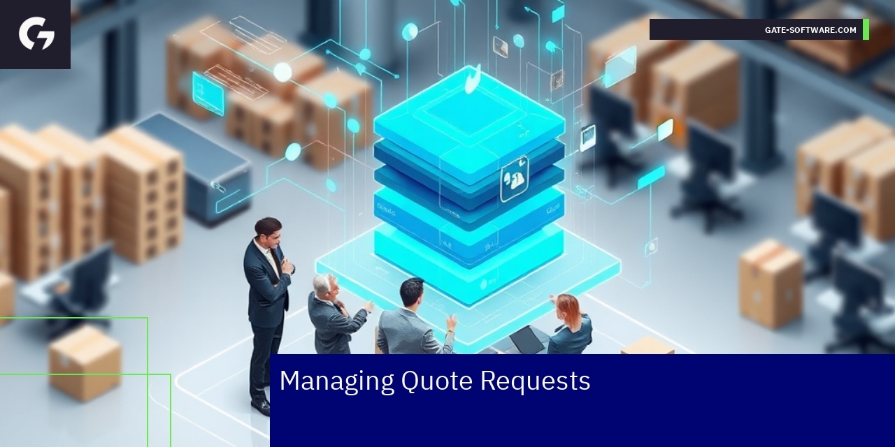 Business professionals discussing quote requests workflow