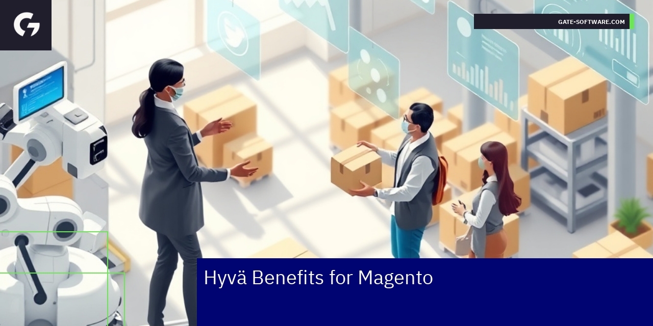 Hyvä logo with Magento and eCommerce icons