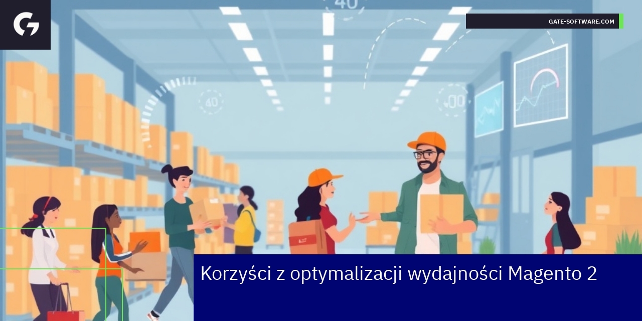 Wykresy i ikony przedstawiające optymalizację Magento